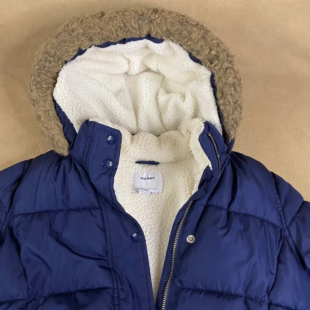 Old Navy Kids Blue Puffer Jacket Hooded Sherpa Lined Winter‎ Coat Size XXL 16